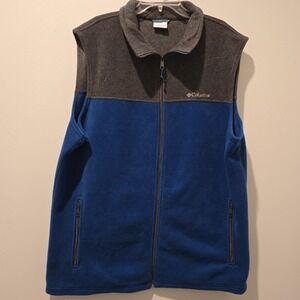 Columbia Men's Fleece Vest Size 2XT Colorblock‎ blue and gray full zip Pockets